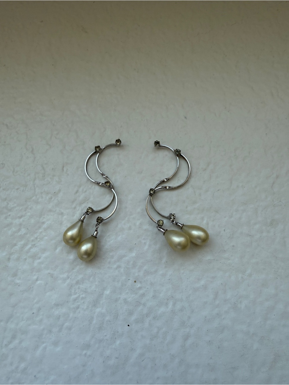 Vintage silver-tone pearl-like statement pair
